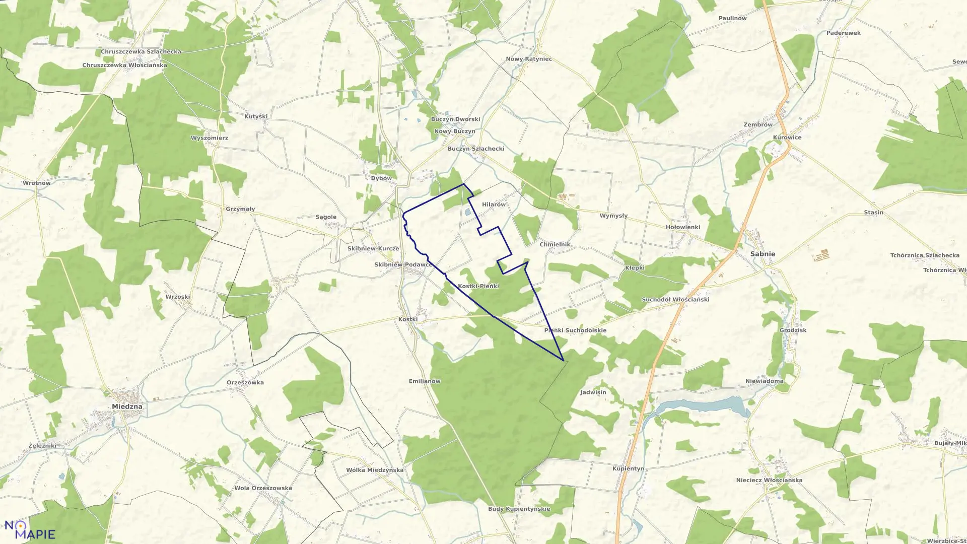 Mapa obrębu KOSTKI-PIEŃKI w gminie Sabnie